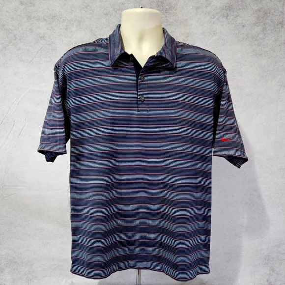 Nike Golf Dri Fit Performance UV Blue Stripe Polo - Picture 2 of 10